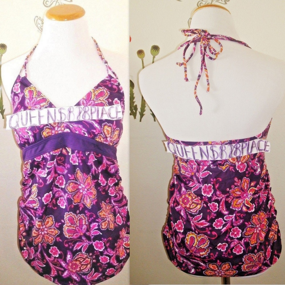 Motherhood Maternity Purple floral tankini swimsuit Top size Medium Excellent - Picture 2 of 6